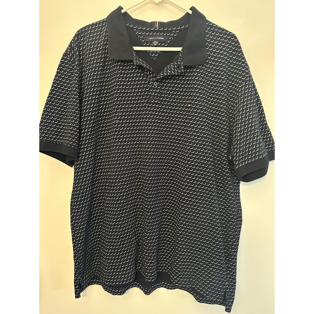 Tommy Hilfiger Navy Print Regular Fit Polo Shirt Short Sleeve Mens XXL